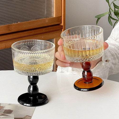 限定款!!!中古浮雕高脚玻璃酒杯