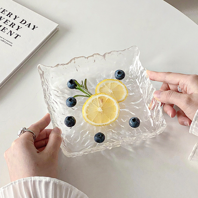 方形冰川玻璃盤下午茶蛋糕甜品碟