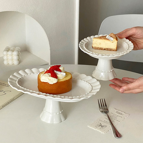 法式浮雕陶瓷高脚甜品蛋糕盘