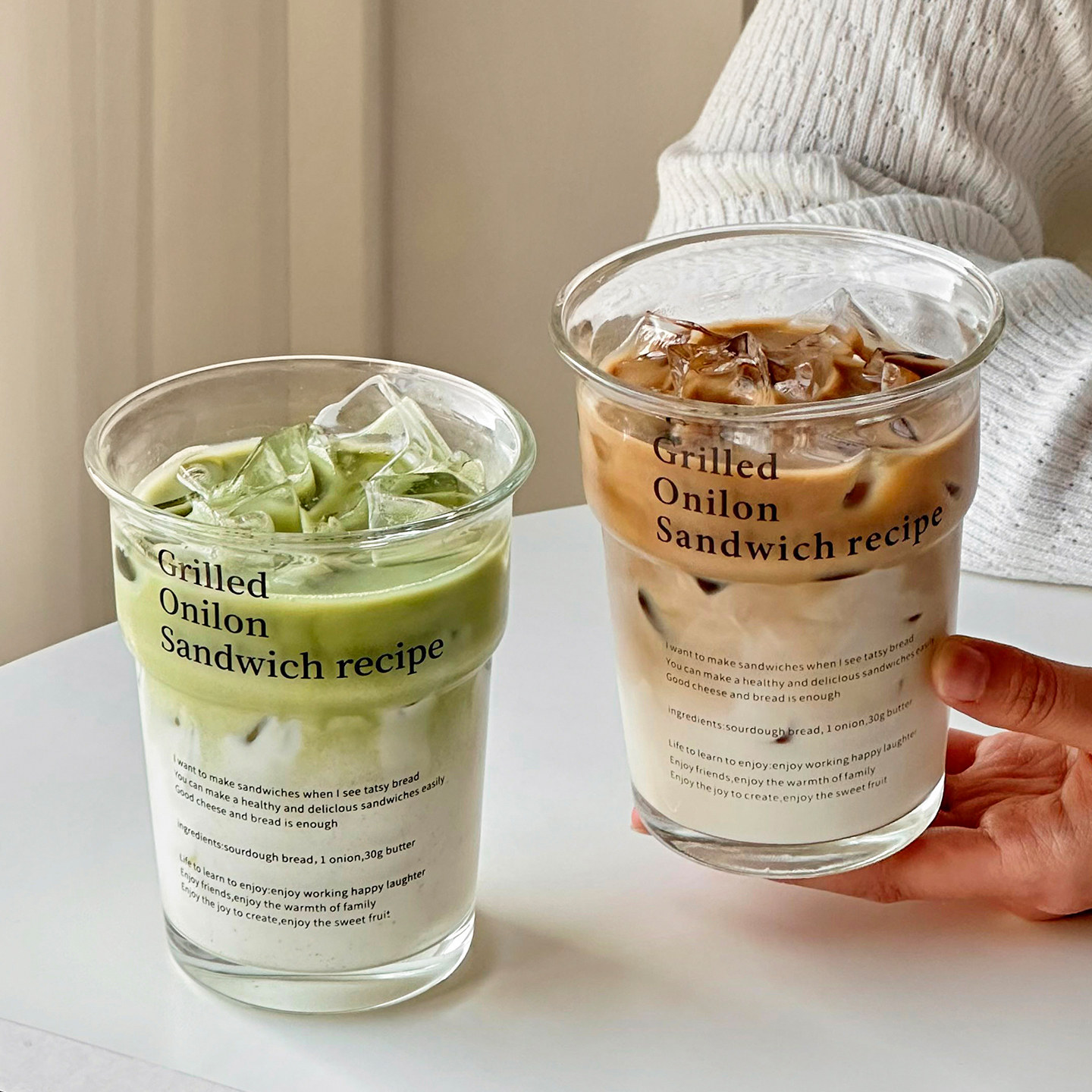 ins风字母印花玻璃杯创意家用果汁饮料咖啡杯牛奶早餐杯喝水杯子