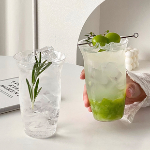 简约宽口玻璃杯家用轻薄耐高温透明冷饮品果汁咖啡水杯鸡尾酒杯子