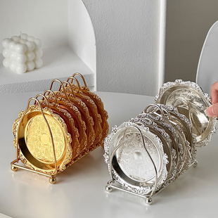 欧式复古宫廷杯垫高颜值吧唧托不锈钢网红鸡尾酒咖啡茶杯垫收纳架