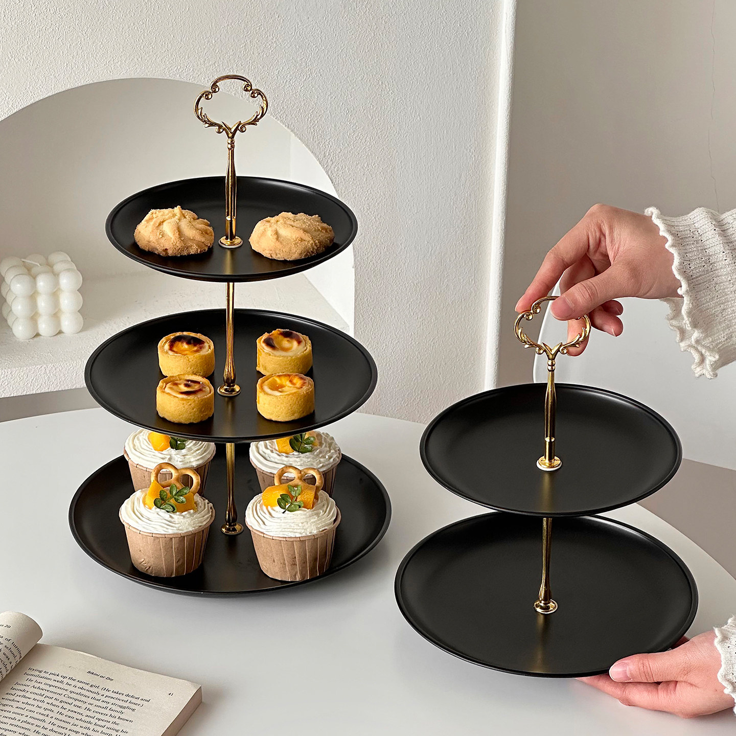 双层糖果盘零食盘水果盘创意三层现代个性客厅茶几多层家用点心架