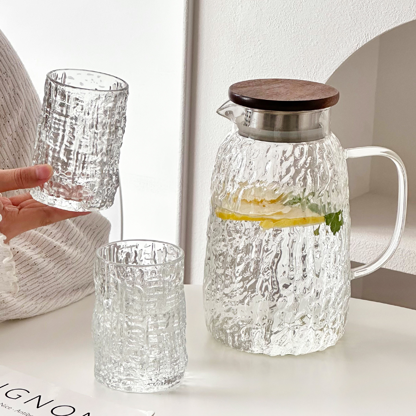 树皮纹冷水壶高硼硅玻璃耐高温