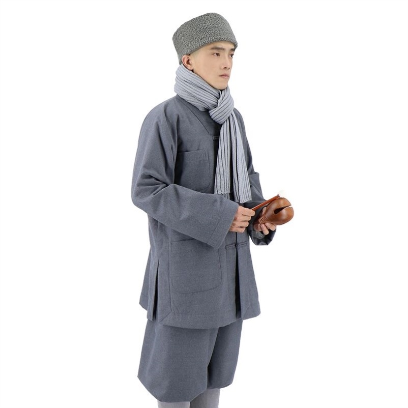 新款出家人冬季僧服毛呢加绒短褂套装男女师傅同款禅修服和尚尼姑