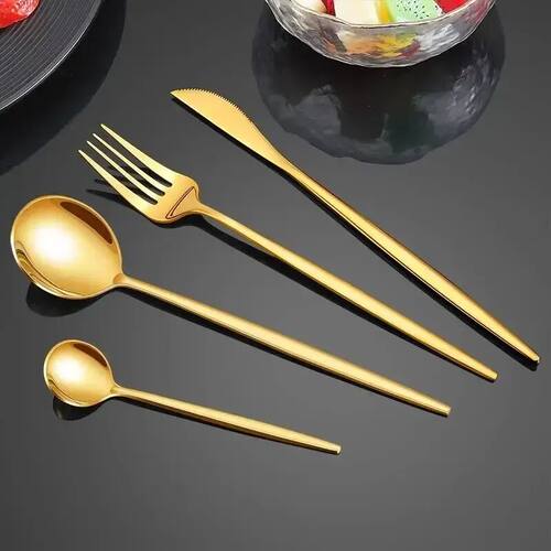 4Pcs Golden Cutlery Set Stainless Steel Knife Fork Spoon Tab
