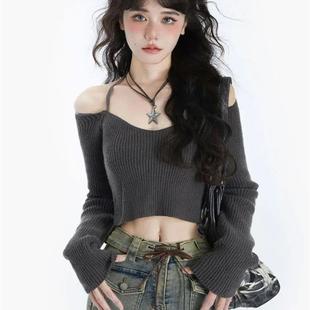 Y2K Women Korean Vintage Acubi Slim Cropped Sweater Aestheti