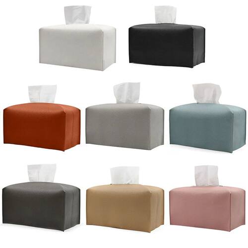 Tissue Box Cover Refined PU Leather Foldable Tissue Box Hold