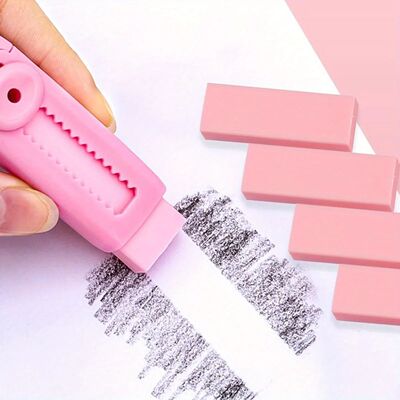 4-pack extendable pencil eraser set, made of soft rubber and