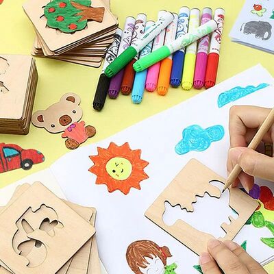 42pcs Wooden DIY Drawing Template Templates With Markes, Chi