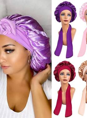 Women Satin Solid Sleeping Cap Soft Silk Nightcap Bonnet Wit