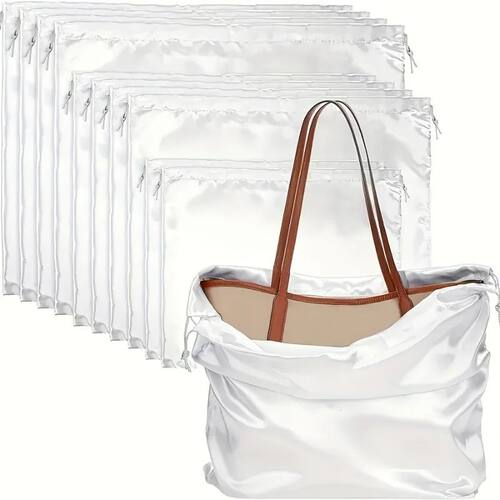 2pcs White Satin Drawstring Bags, Soft & Smooth Dustproof St