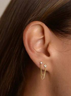 Aide 925 Sterling Silver Four Zircons Flower Stud Earrings F