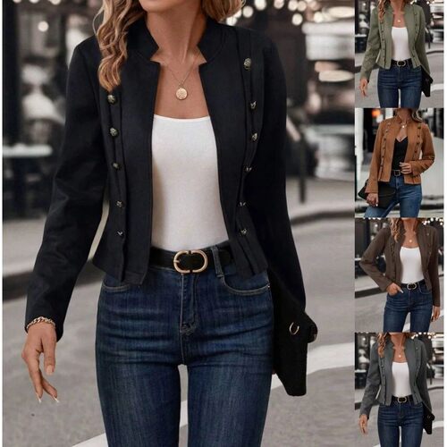 ?Womens Faux Suede Jacket Open Front Jacket Coat Double-Brea