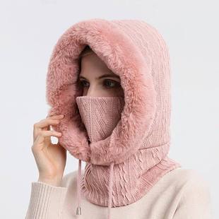 Hat Hooded Neck Scarf Mask Warm Thicken Knitted Fluff Winter