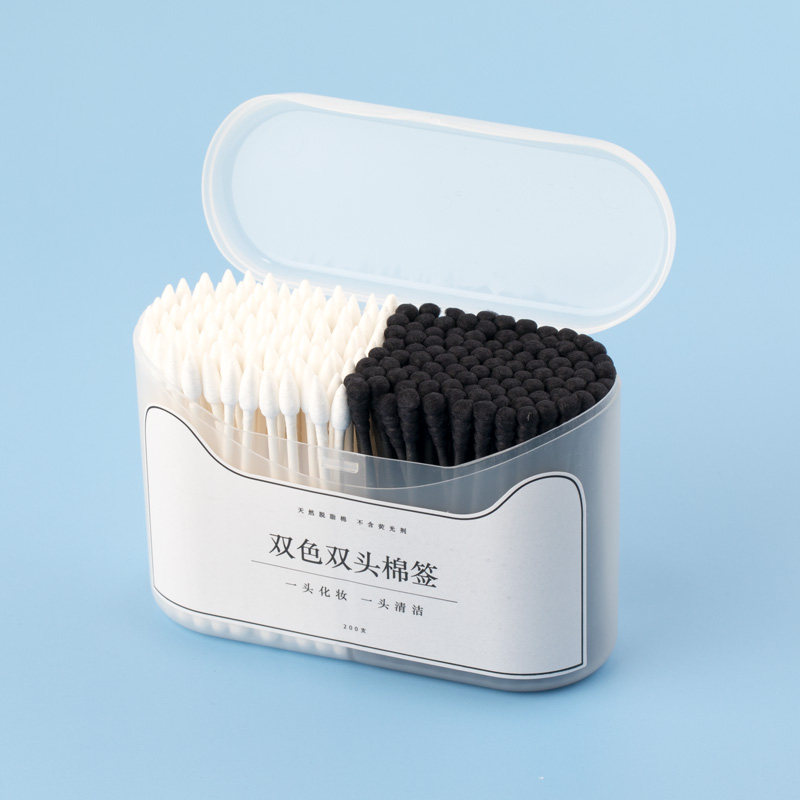 双色盒装棉签耳勺清洁棉花棒尖头化妆唇刷纸棒家用掏耳朵棉棒挖耳