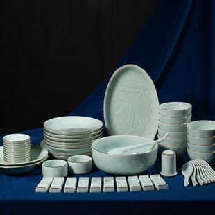 高档乔迁碗碟套装 碗盘中式 婺州窑 家用56头 陶瓷餐具·套装