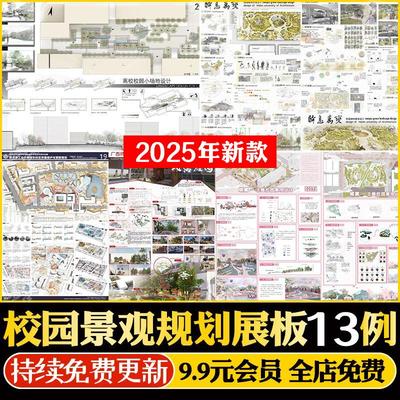 PS小清新校园景观设计广场建筑规划竞赛风展板PSD源文件模板
