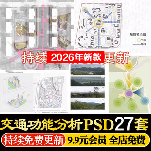 园林景观居住区功能分区交通流线视线结构分析图psd源文件ps素材