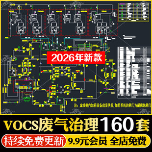 vocs废气大气污染治理方案环保工程施工CAD流程图工艺计算EXCEl