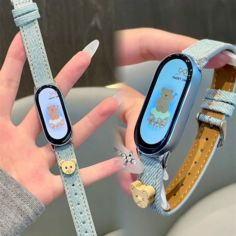 适用小米手环10/9/8表带牛仔马蹄扣腕带7/6/NFC版通用运动男女款