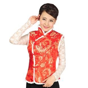 唐装棉马甲酒店超市促销服务员圣诞节庆元旦新年活动演出迎宾服装