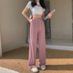 女夏季 子胖mm显瘦宽松直筒休闲裤 薄款 女裤 高腰垂感大码 冰丝阔腿裤