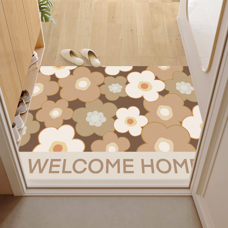 入户门地垫花卉皮革玄关脚垫子家用免洗可擦防滑奶油风进门口地毯,居家布艺,入户地垫,淘宝优惠券,粉丝福利购,淘宝优惠卷
