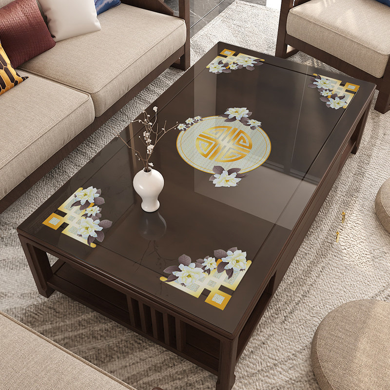 新中式茶几桌布防水防油防烫免洗半透明软玻璃餐桌垫印花pvc台布,居家布艺,桌布,淘宝优惠券,粉丝福利购,淘宝优惠卷