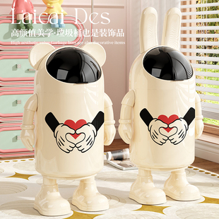 卡通比心垃圾桶2025新款家用客厅卧室兔耳朵大容量带盖卫生桶纸篓