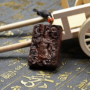 天然雷击枣木吊牌关公令牌挂件吊坠关二爷随身牌纯手工一体吊坠