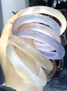 猫眼石手镯批发冰透白月光扁条镯子高冰荔枝冻琉璃女款玉镯手饰