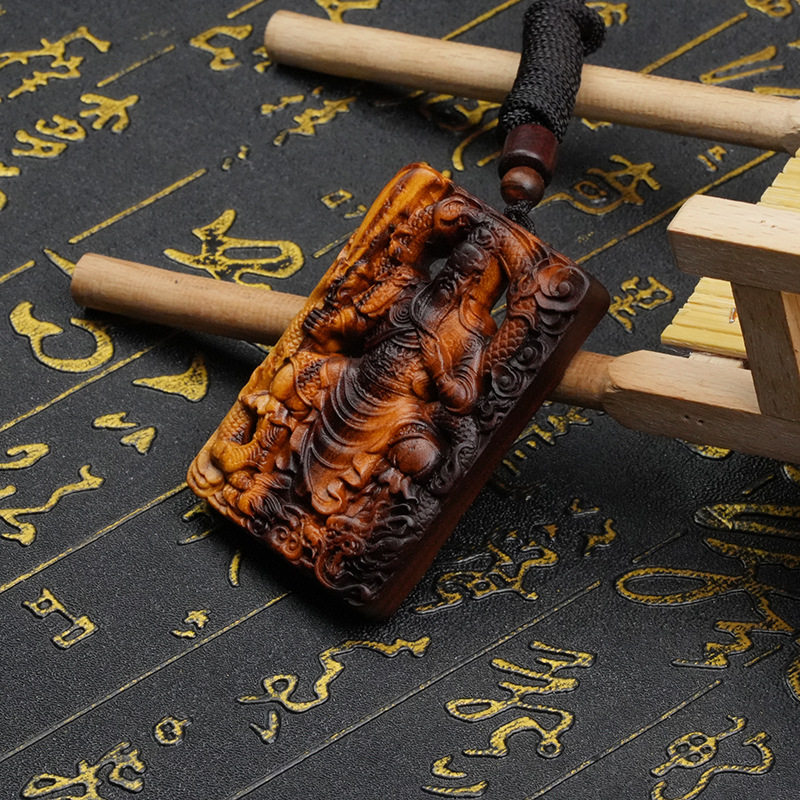 天然雷桃木木关帝圣君关羽木牌枣木关公吊坠财神关二爷挂牌关圣