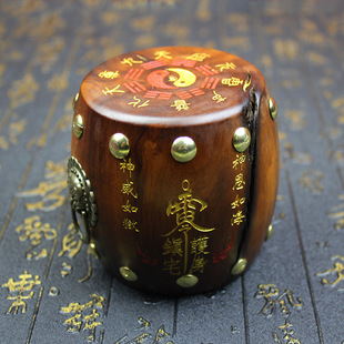 雷击枣木摆件精雕小鼓木质把件盘玩九天应元雷声纯手工雕刻木鼓