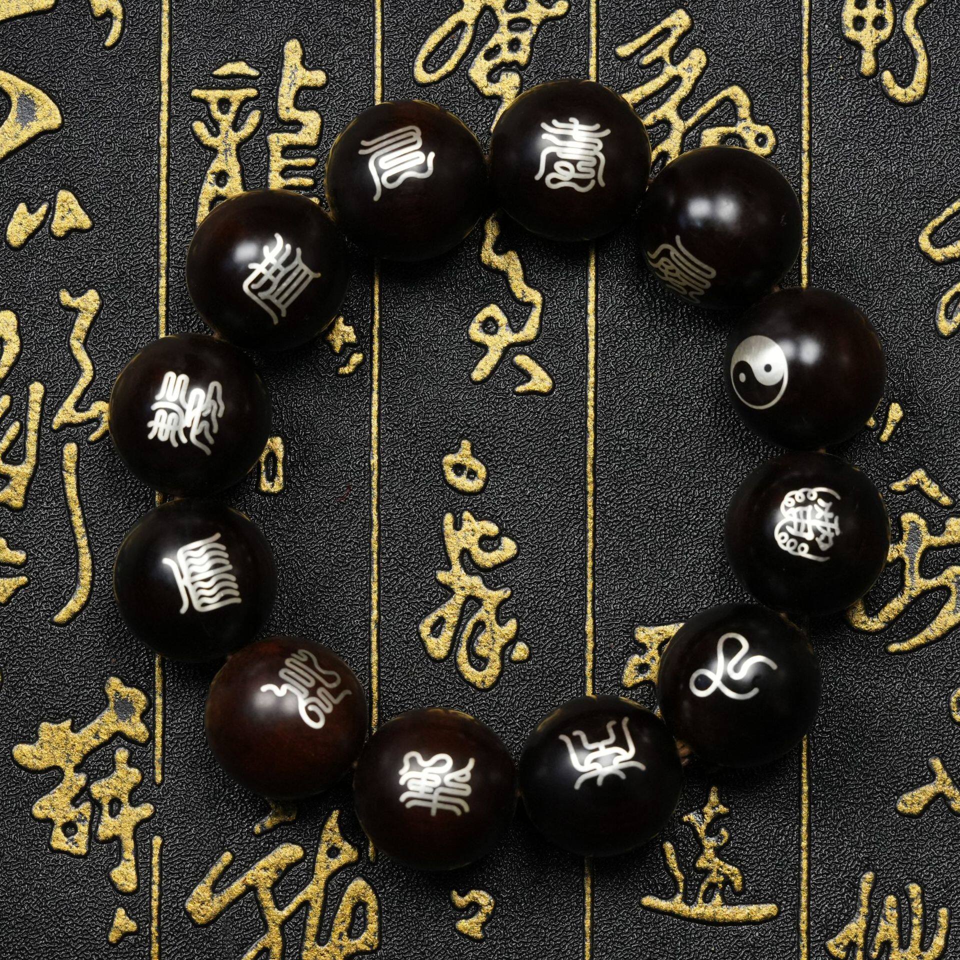 天然雷击枣木玉化纯银镶嵌十字天经手串手把念珠挂件随身配饰