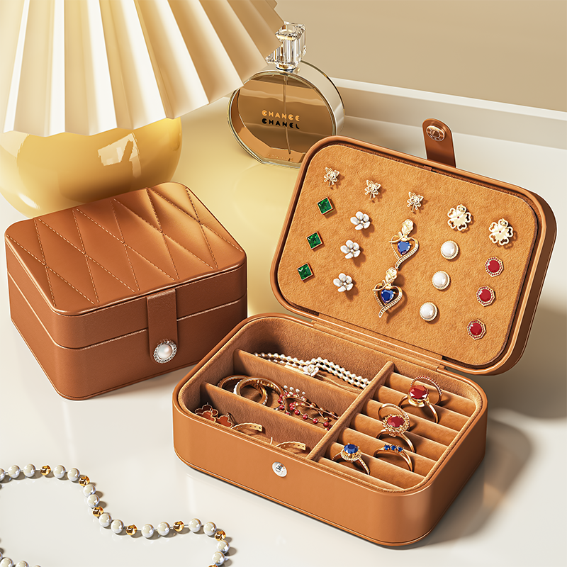 耳环收纳盒首饰品高档精致便携大容量黄金手镯手串项链复古收纳包