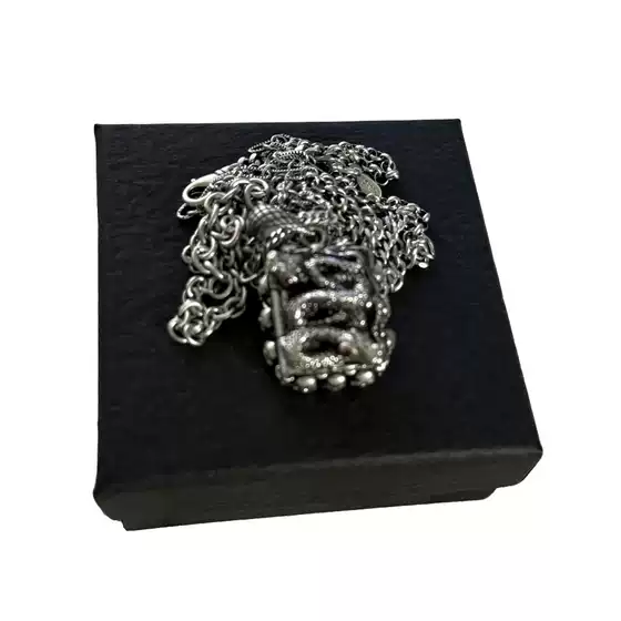 Mourning Mushroom's Exclusive Original Visual Style Gunda Skull Cross Snake Vintage Silver-Plated Necklace Pendant
