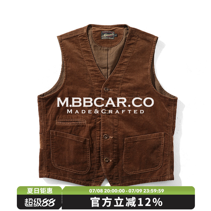 MBBCAR窄幅灯芯绒系列 300G活性染灯芯绒IVY儒雅复古英伦四袋马甲
