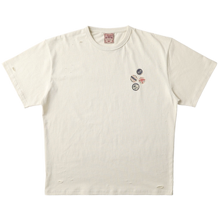 MBBCAR窄幅 230G短款宽水洗做旧破洞胸针印花dirty fit短袖T恤