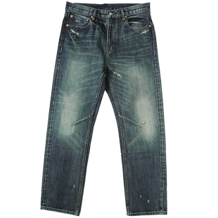 MBBCAR窄幅701赤耳丹宁重工水洗弯刀剪裁靛蓝美式复古直筒牛仔裤