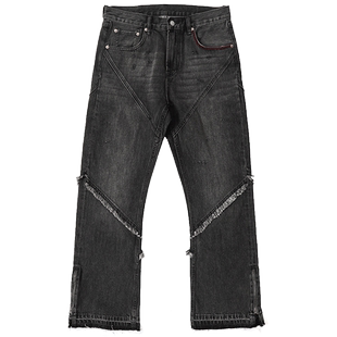 MBBCAR窄幅做旧水洗dirtyfit 流苏remake喇叭裤美式复古休闲裤