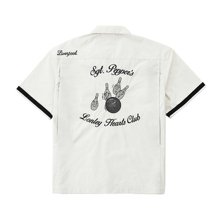 衬衣男 夏威夷短袖 美式 MBBCAR窄幅披头士复古刺绣古巴领保龄球衬衫