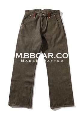 窄幅MMC 蛇穴系列 硫化染卡其绿西部705B高腰阔腿赤耳丹宁牛仔裤