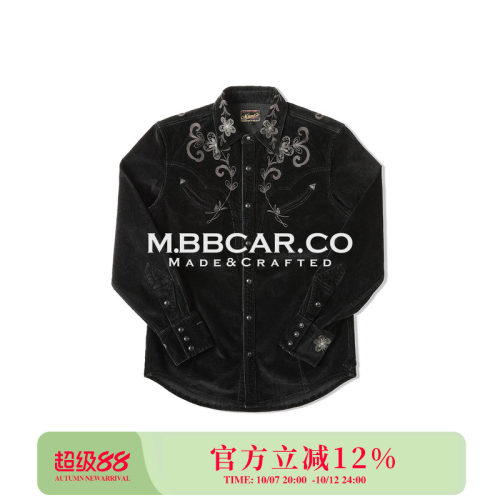 西部11.5OZ黑色水洗灯芯绒衬衫