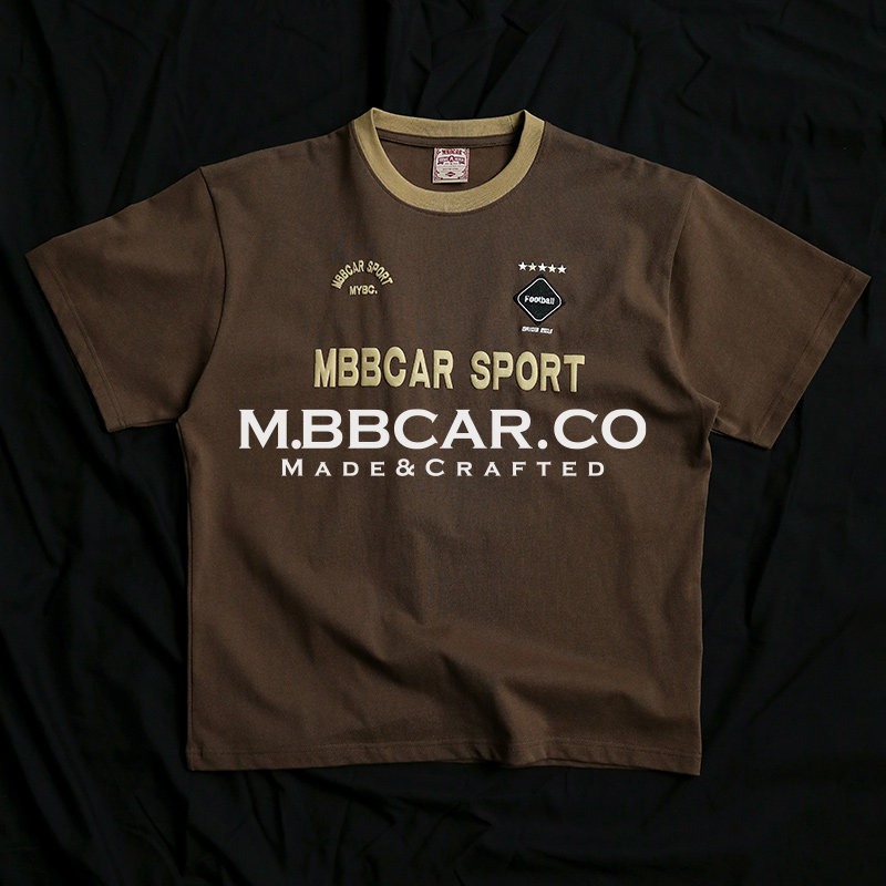MBBCAR窄幅 270G复古运动球衣印花刺绣美拉德撞色短袖圆领休闲T恤图片