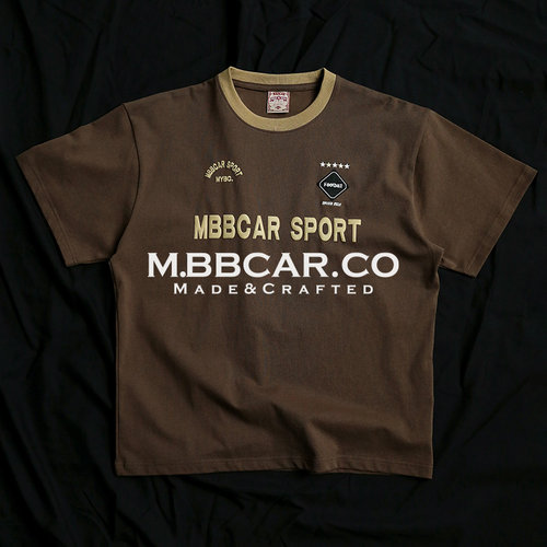 MBBCAR窄幅 270G复古运动球衣印花刺绣美拉德撞色短袖圆领休闲T恤