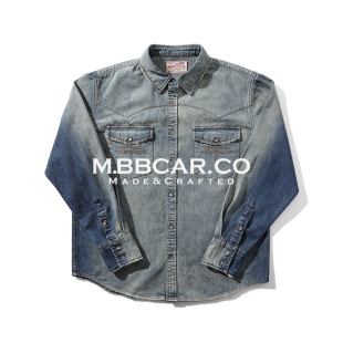 衬衫 做旧重水洗丹宁重工破坏纽扣西部长袖 旧化系列 MBBCAR窄幅