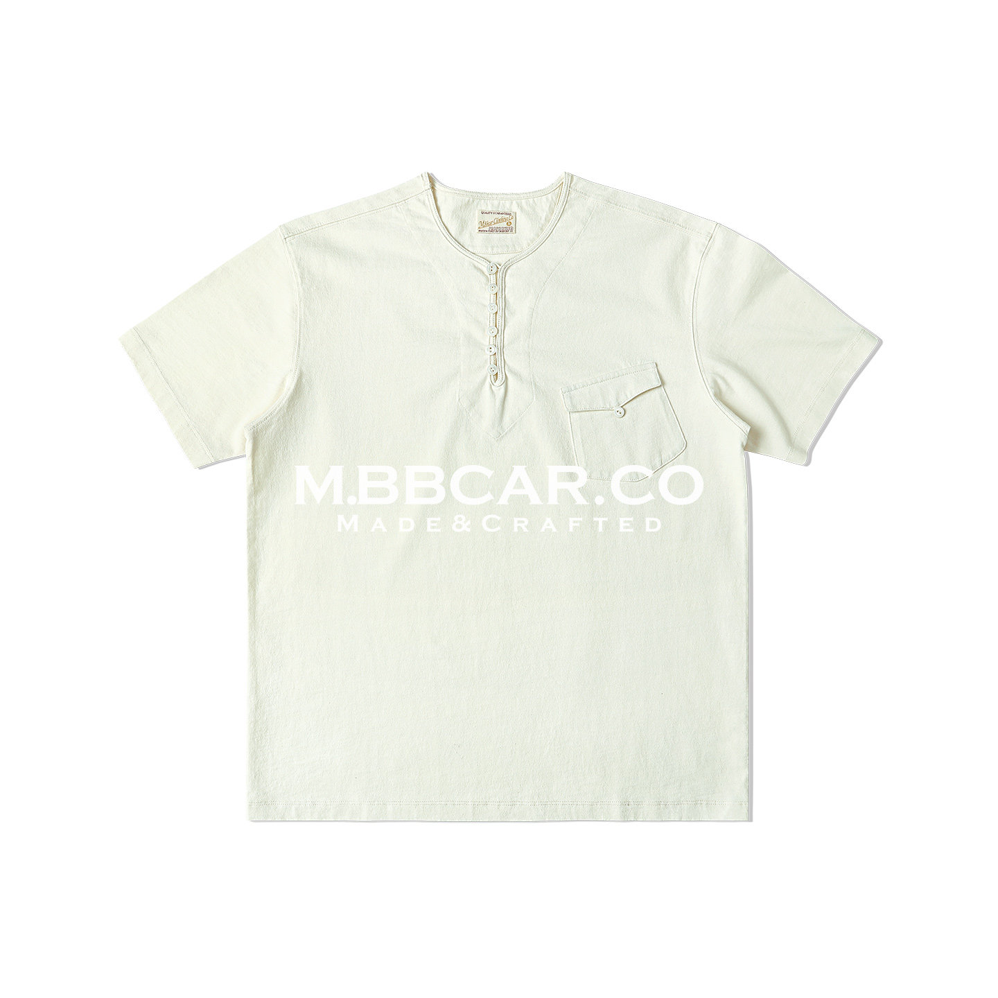 MBBCAR窄幅 VTG系列240克全棉布袢扣斜口袋亨利领T恤