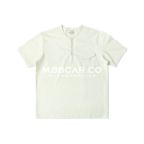 MBBCAR窄幅 VTG系列240克全棉布袢扣斜口袋亨利领T恤