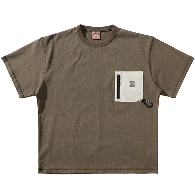 MBBCAR窄幅 登山扣户外山系拉链口袋设计休闲蜡染260G宽松短袖T恤